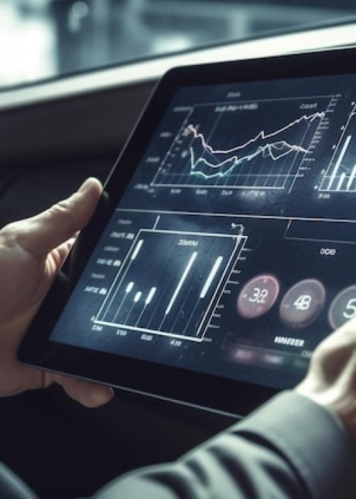 man-suit-is-holding-tablet-front-car-with-graph-it_188544-41092