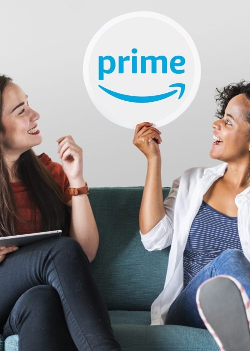 Young women showing a Prime Video icon